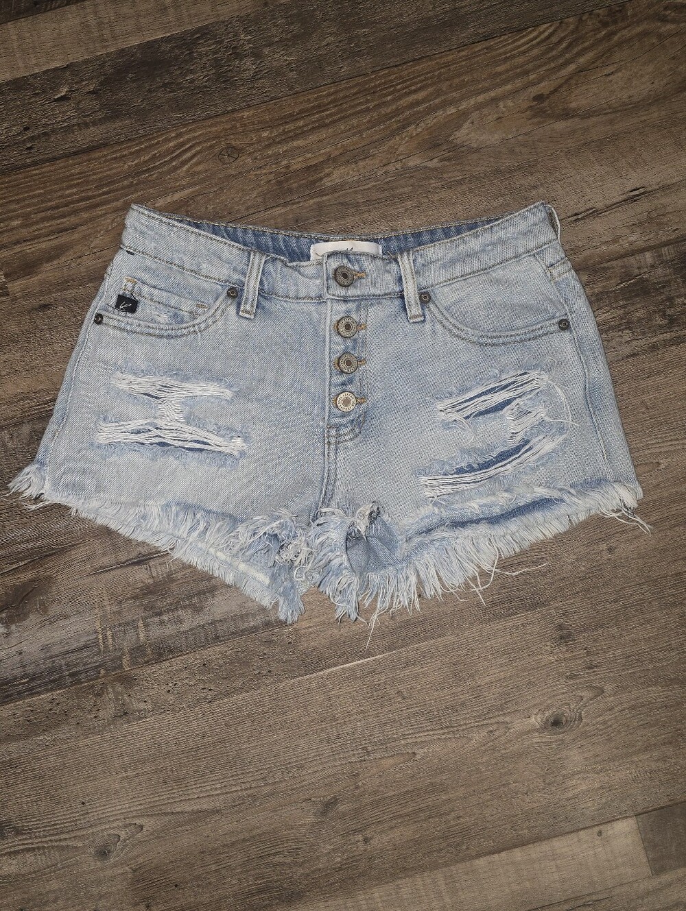 KanCan Light Blue Distressed High-Rise Jean Shorts Size: 24